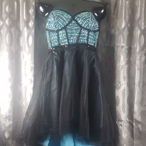 BLACK AND TEAL HIGHLOW DRESS